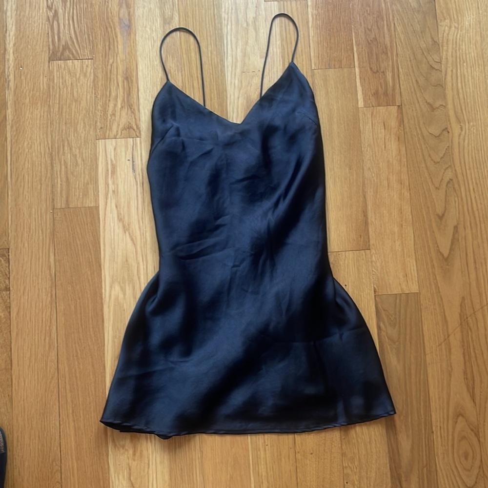 Zara Women’s Satin Dress wit Tie in Back to Cinch Waist Size Medium Color Black